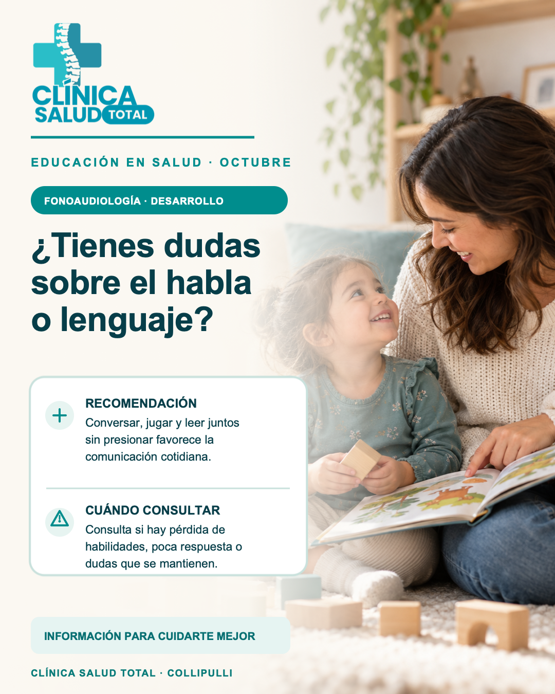 Pieza educativa de Clínica Salud Total sobre habla y lenguaje infantil
