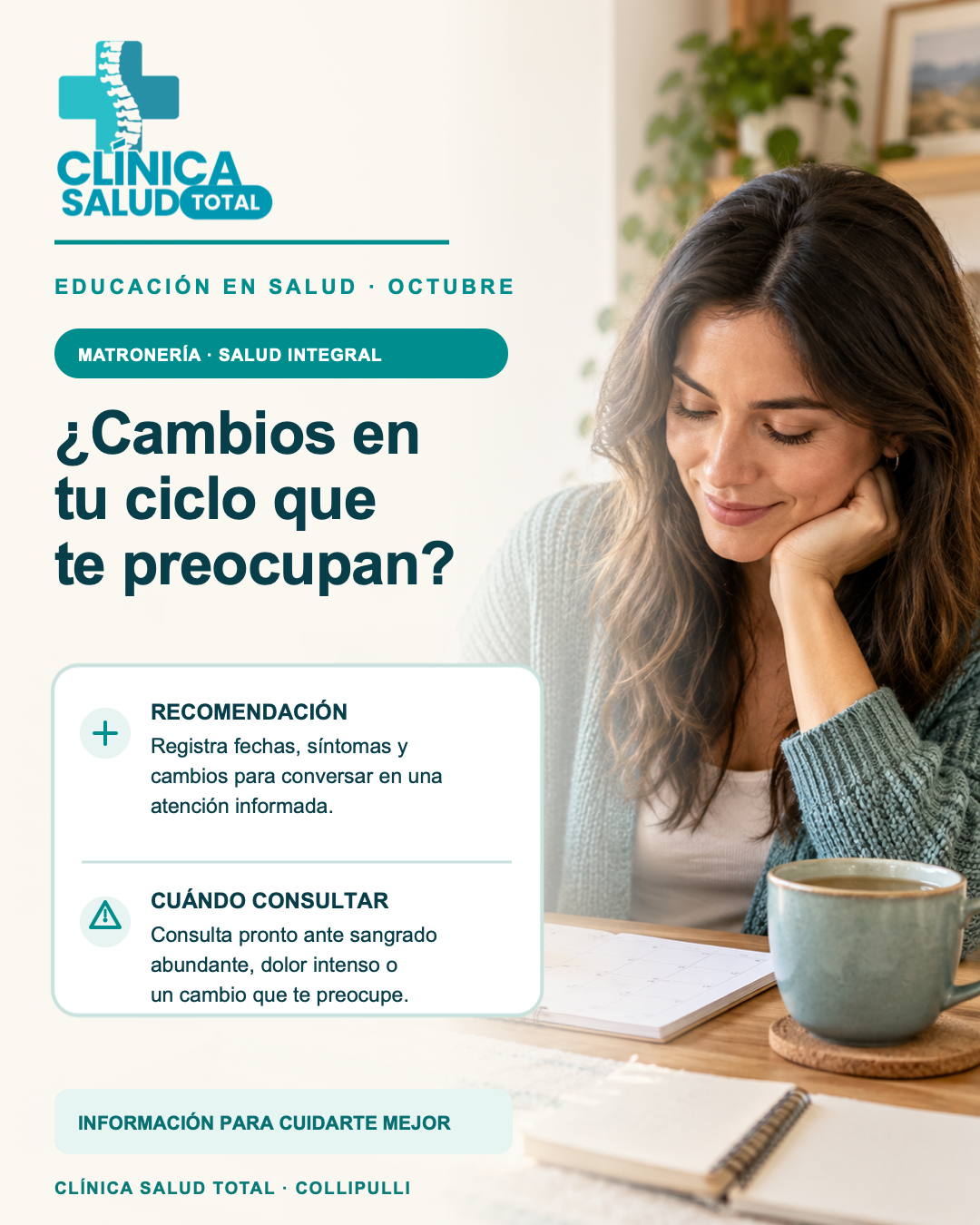 Pieza educativa de Clínica Salud Total sobre cambios en el ciclo menstrual